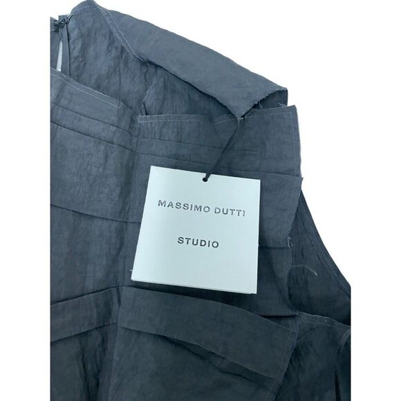 Massimo Dutti STUDIO Womens Draped Crop Top S Gray Frayed Blouse 9419/952 NWT - Picture 5 of 12